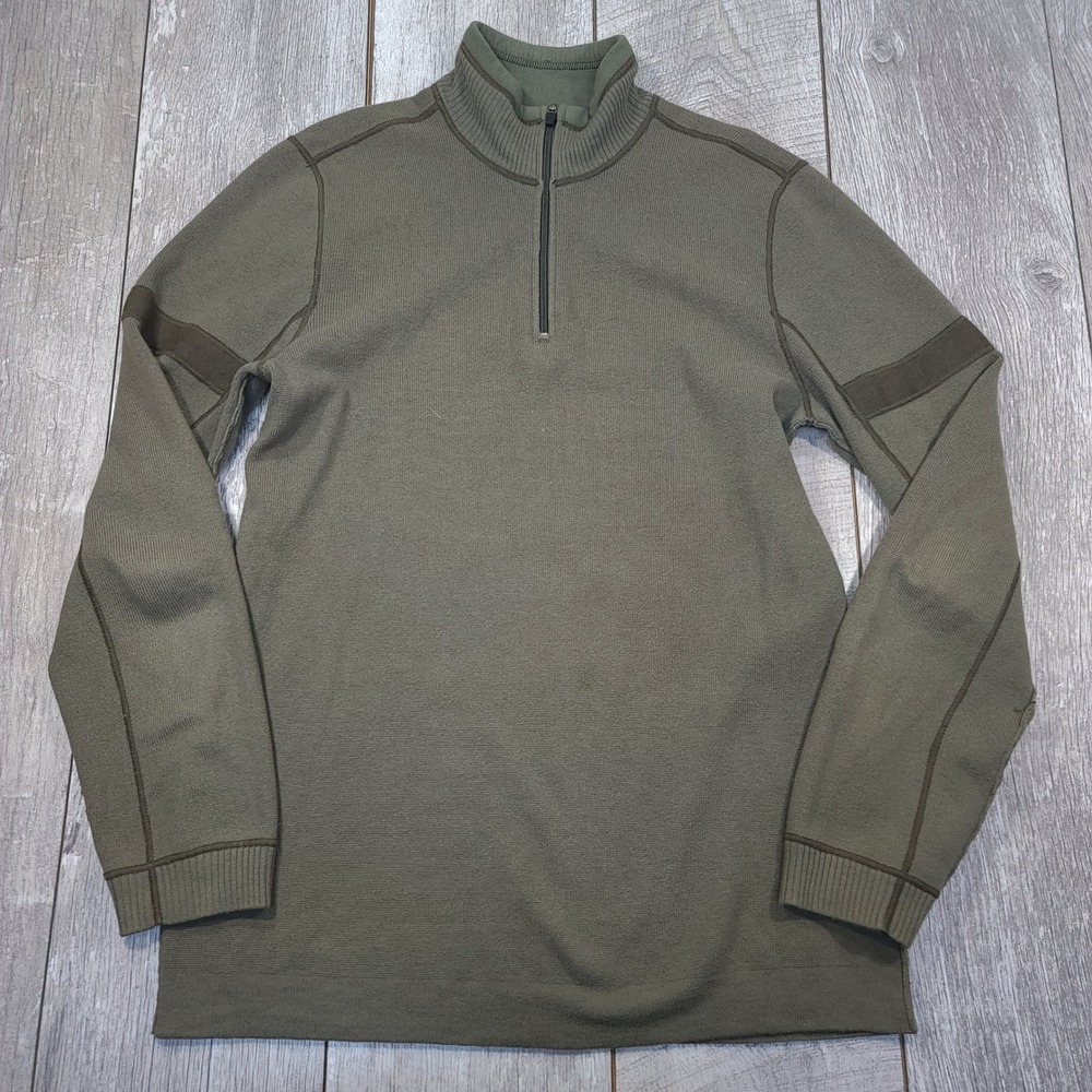 Eddie Bauer Quarter Zip Sweater Mens LT Green Cotton Wool Blend Pullover 946007